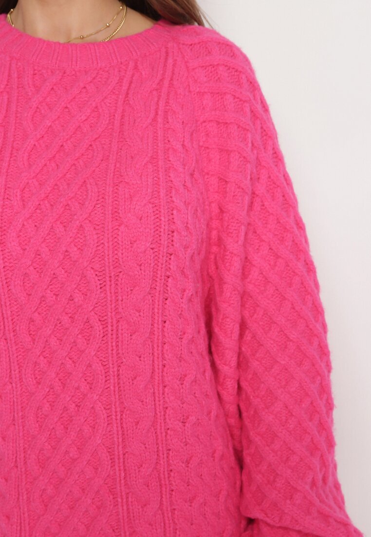 wool fashion Pulover Fucsia cu croială alungită și un tricot modern Ahexa