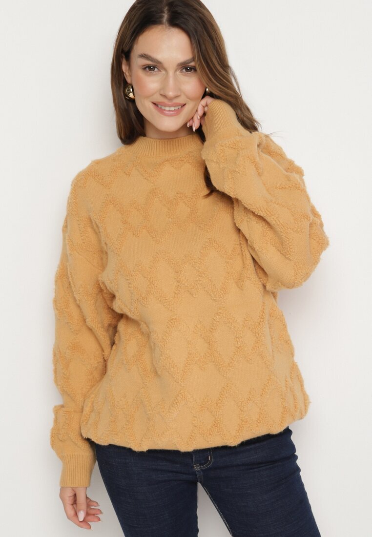 wool fashion Pulover Galben cu Croială Lejeră și Tricotaj Modelat cu Borduri Elastice Elondrae