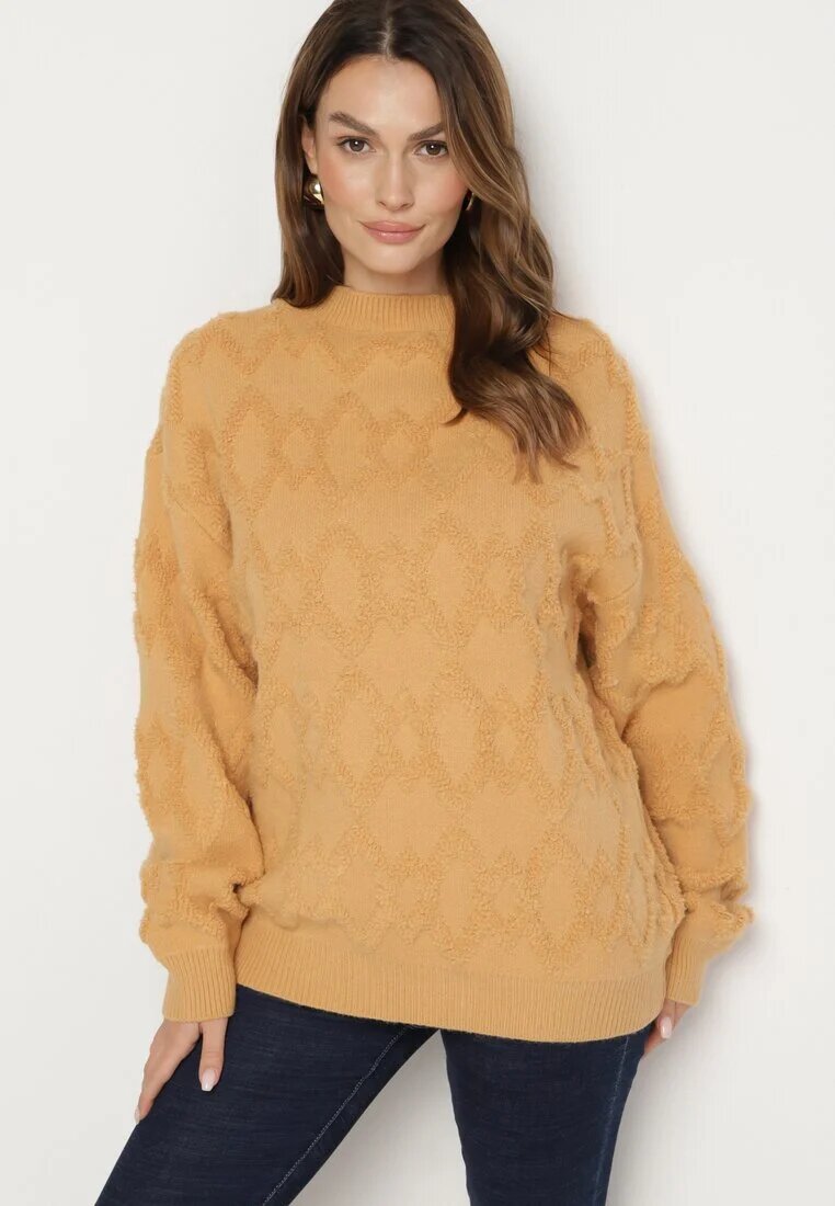 wool fashion Pulover Galben cu Croială Lejeră și Tricotaj Modelat cu Borduri Elastice Elondrae