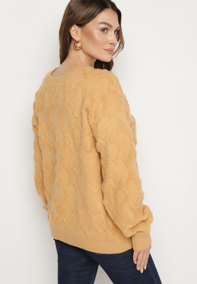 wool fashion Pulover Galben cu Croială Lejeră și Tricotaj Modelat cu Borduri Elastice Elondrae