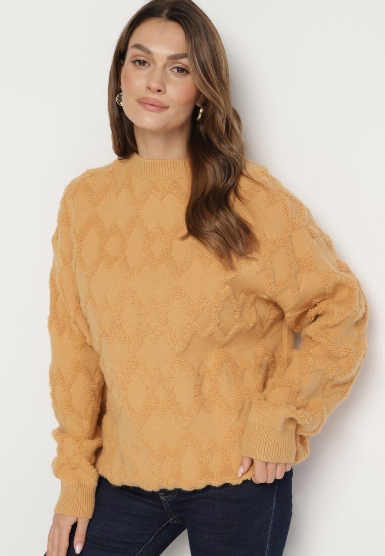 wool fashion Pulover Galben cu Croială Lejeră și Tricotaj Modelat cu Borduri Elastice Elondrae