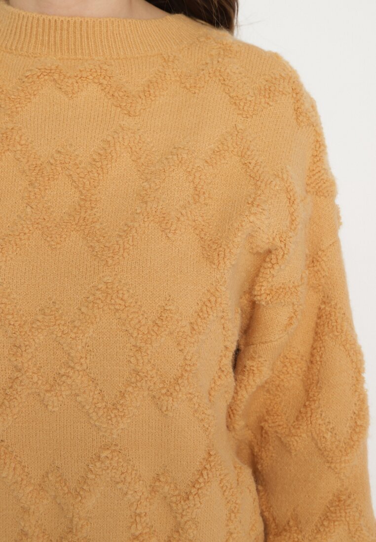 wool fashion Pulover Galben cu Croială Lejeră și Tricotaj Modelat cu Borduri Elastice Elondrae