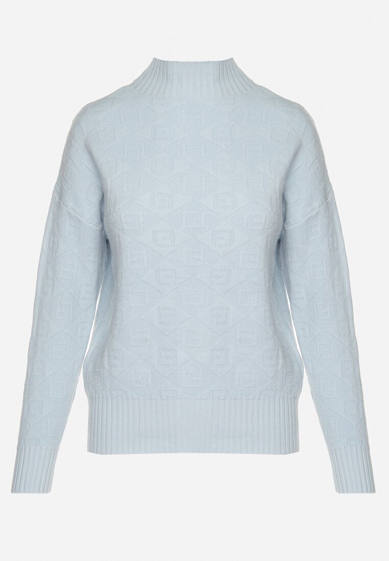wool fashion Pulover golf albastru deschis cu model în relief și manșete Melodiea