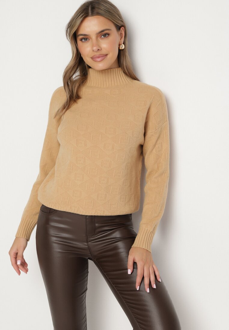 wool fashion Pulover golf maro cu model decorativ și bandă elastică Melodiea