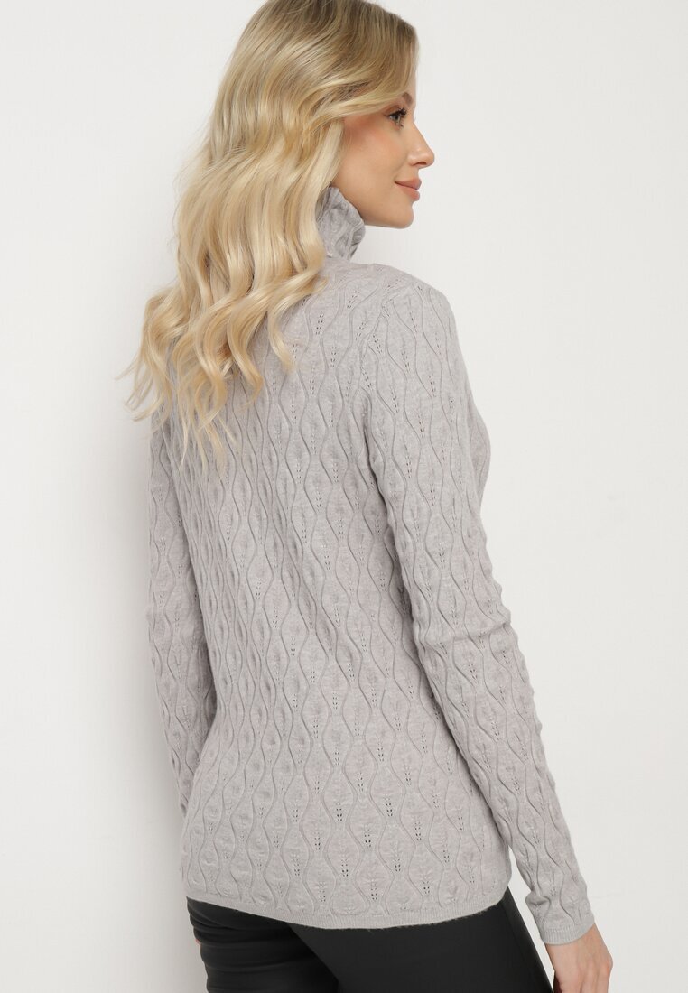 wool fashion Pulover Gri cu Viscoză Decorat cu Model în relief și Fir Metalic Ilamirael
