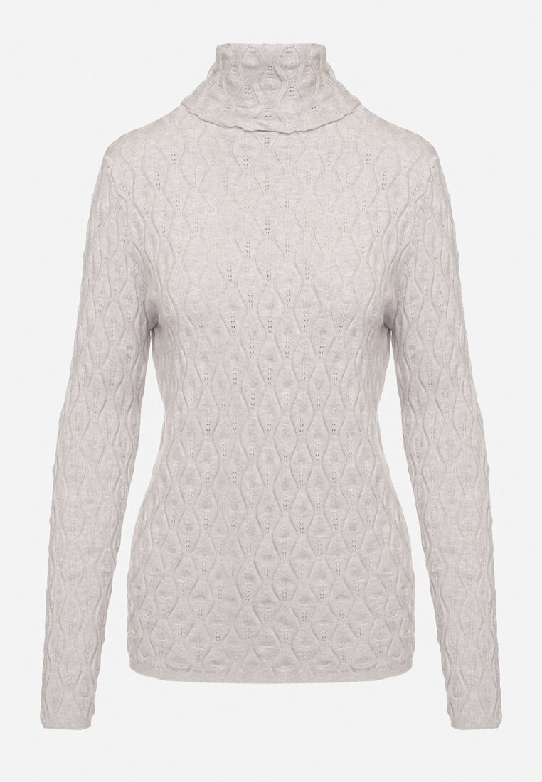 wool fashion Pulover Gri cu Viscoză Decorat cu Model în relief și Fir Metalic Ilamirael