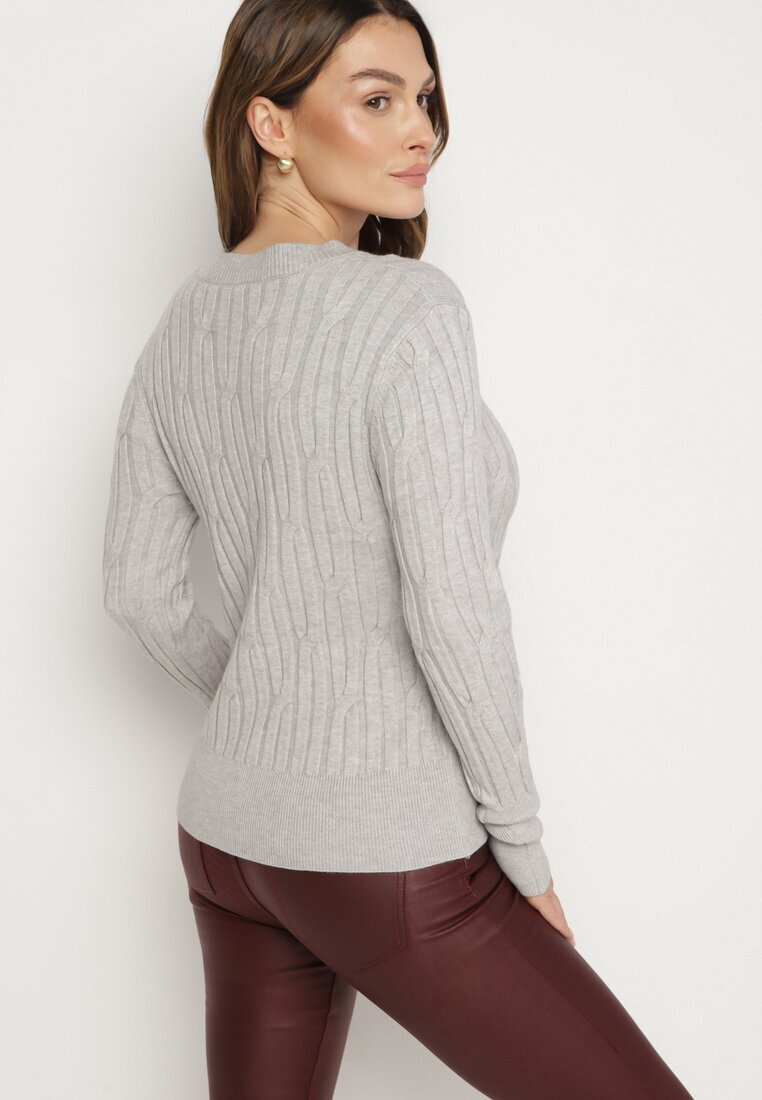 wool fashion Pulover Gri din Viscoză Decorat cu Embosare Savinia