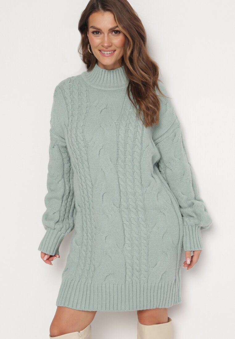 wool fashion Pulover Lejer Verde deschis cu model torsadă Sentlia