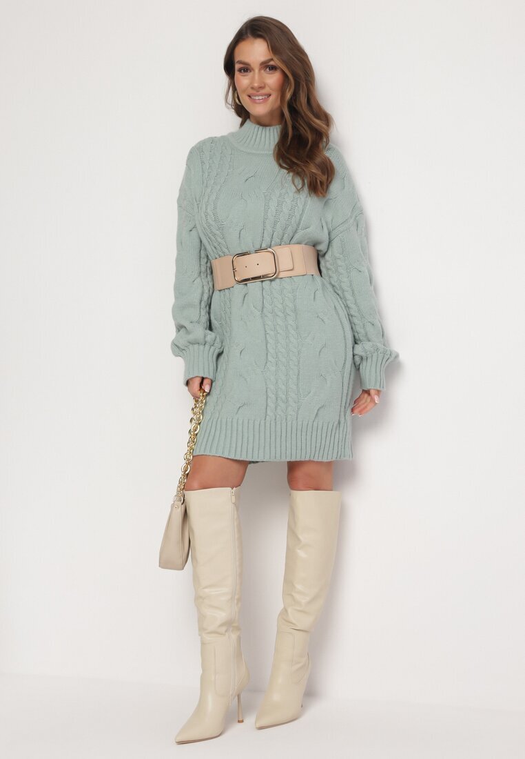 wool fashion Pulover Lejer Verde deschis cu model torsadă Sentlia