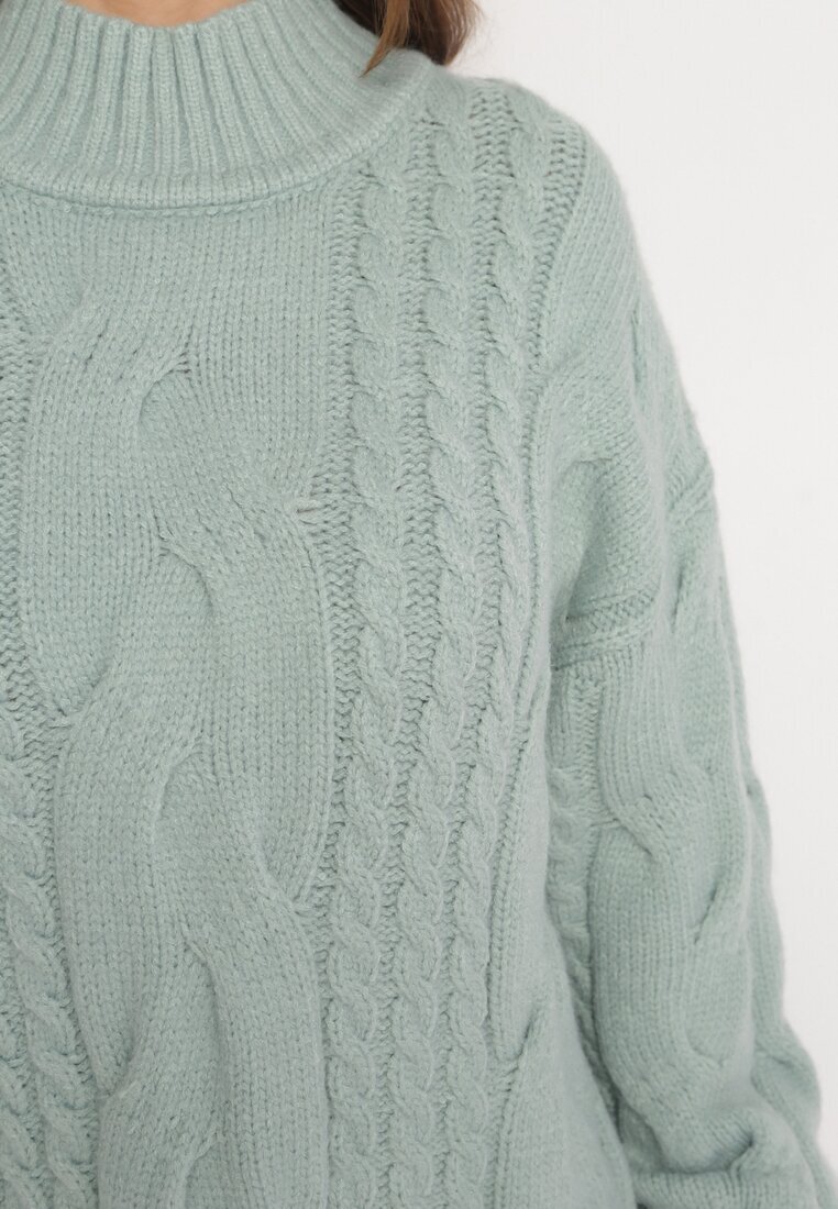 wool fashion Pulover Lejer Verde deschis cu model torsadă Sentlia