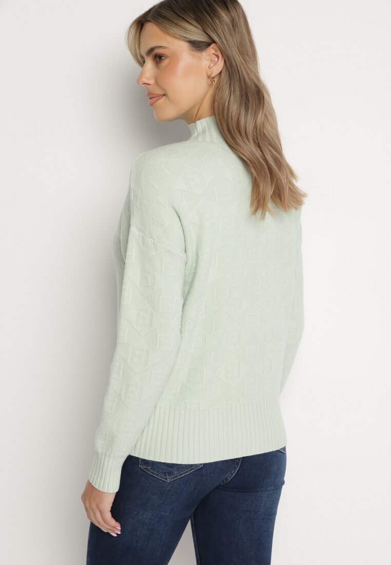 wool fashion Pulover maletă mentă cu relief decorativ și manșete elastice Melodiea