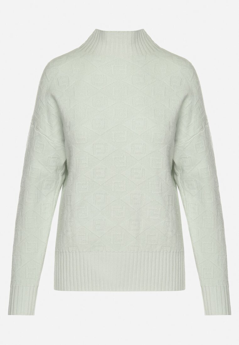 wool fashion Pulover maletă mentă cu relief decorativ și manșete elastice Melodiea