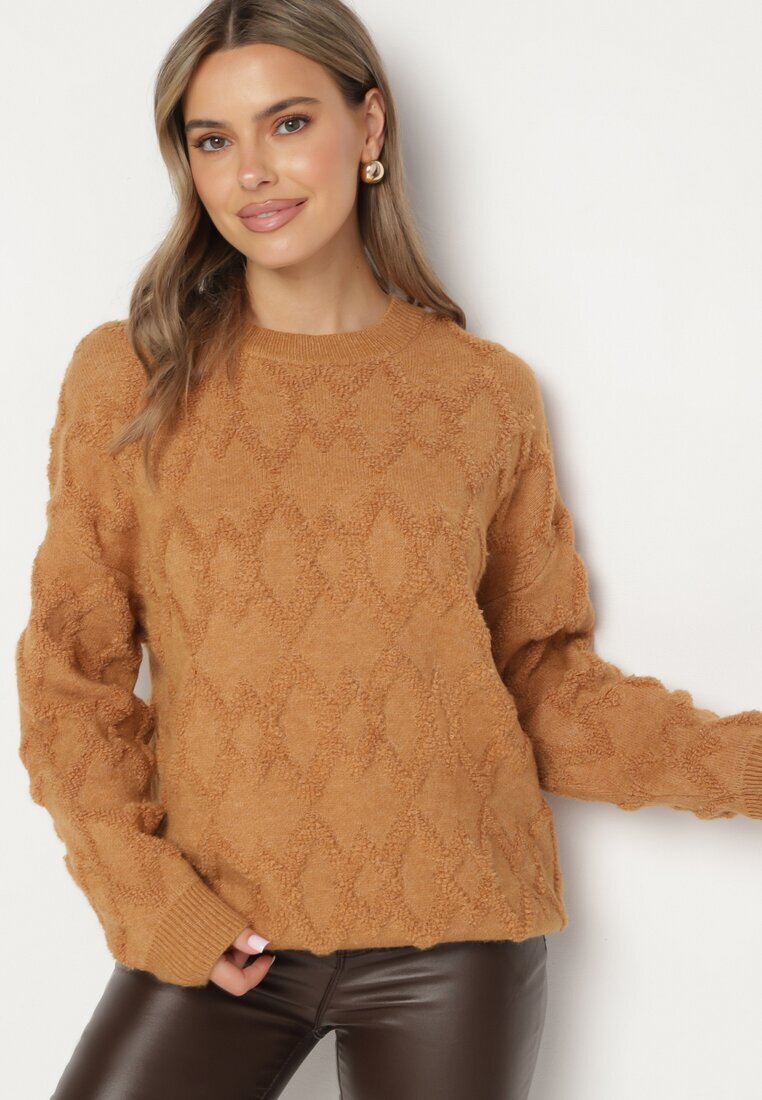 wool fashion Pulover Maro cu croi lejer textură modelată și borduri elastice Elondrae