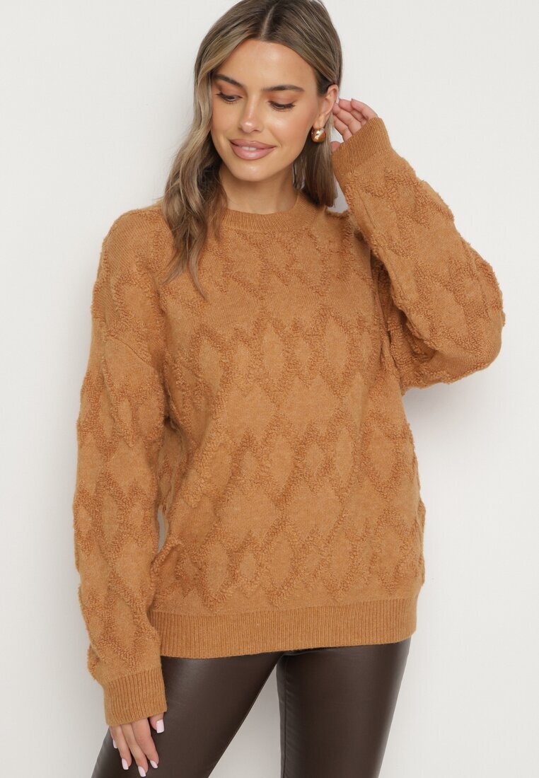 wool fashion Pulover Maro cu croi lejer textură modelată și borduri elastice Elondrae