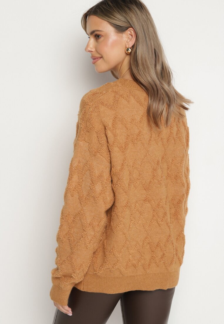 wool fashion Pulover Maro cu croi lejer textură modelată și borduri elastice Elondrae