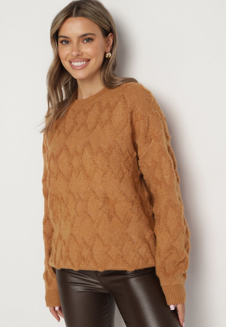 wool fashion Pulover Maro cu croi lejer textură modelată și borduri elastice Elondrae