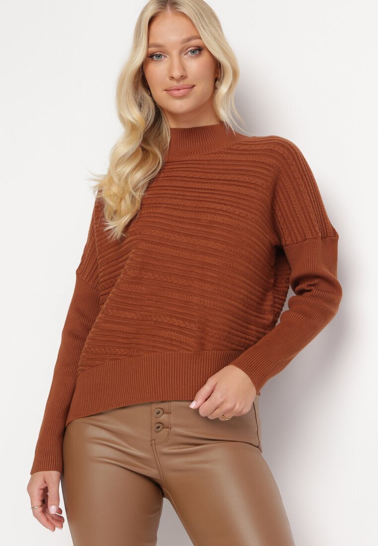 wool fashion Pulover Maro din Lână cu Croi Asimetric cu Embosare Sarositte