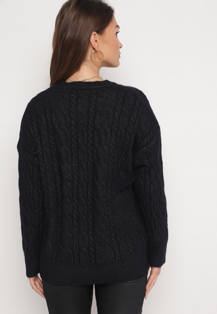 wool fashion Pulover Negru Decorat cu împletitură clasică Lacemisa