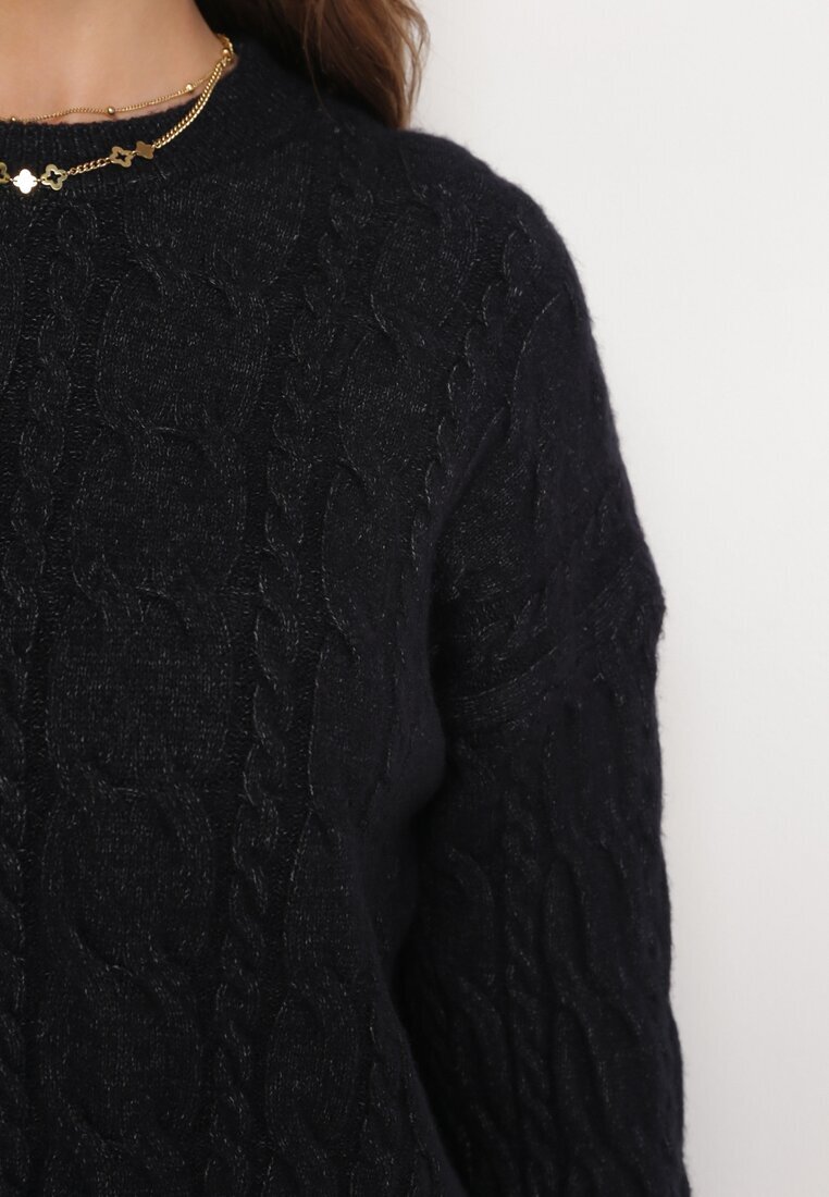 wool fashion Pulover Negru Decorat cu împletitură clasică Lacemisa
