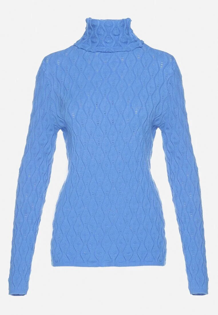 wool fashion Pulover pe gât Albastru cu Vâscoză Decorat cu model în relief și cu fir metalic Ilamirael
