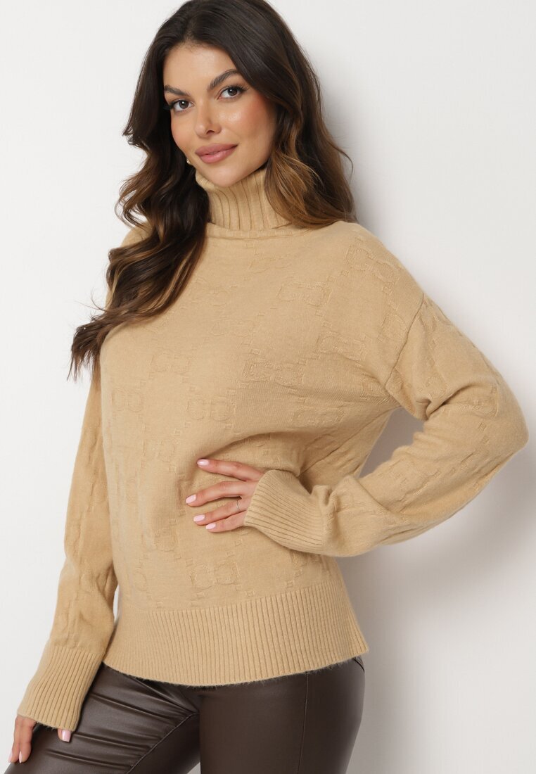 wool fashion Pulover pe gât Clasic Bej Savera