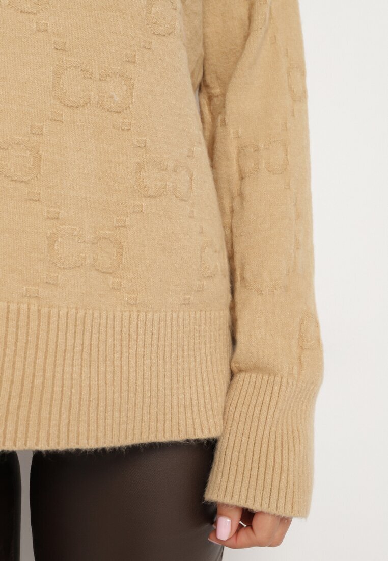 wool fashion Pulover pe gât Clasic Bej Savera