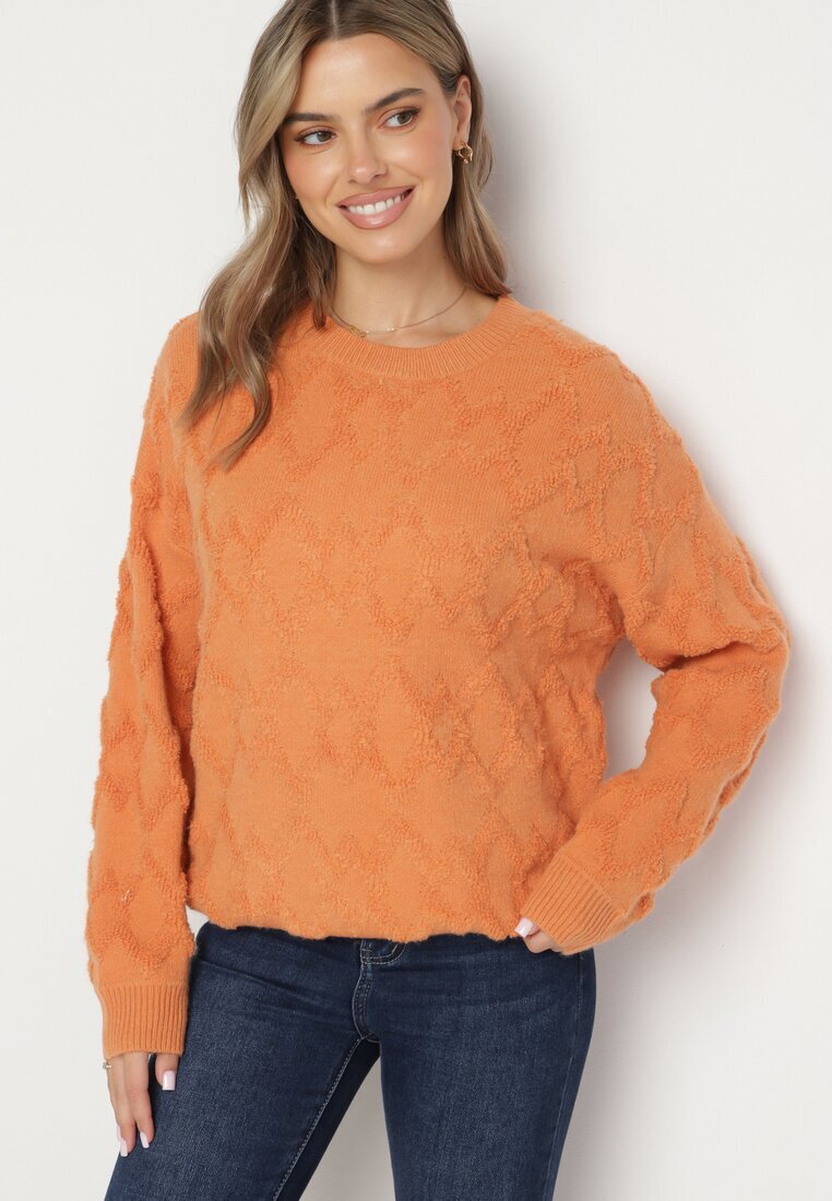 wool fashion Pulover Portocaliu cu croială lejeră și tricotaj cu model cu borduri elastice Elondrae