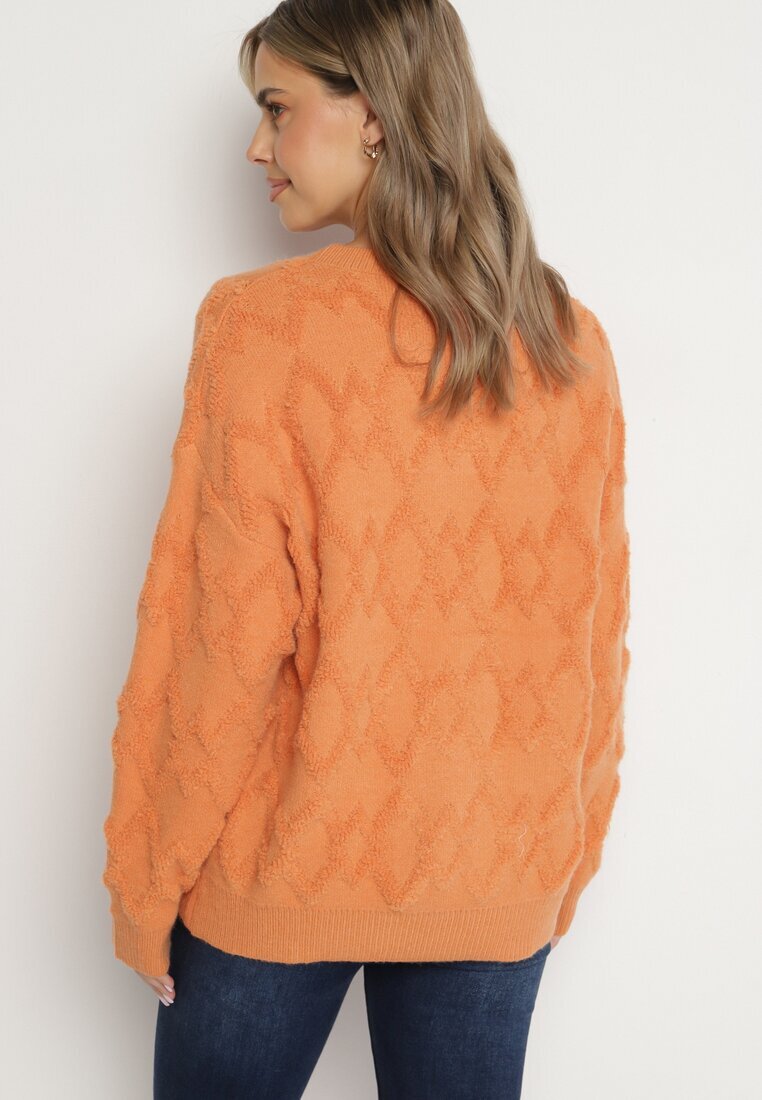 wool fashion Pulover Portocaliu cu croială lejeră și tricotaj cu model cu borduri elastice Elondrae