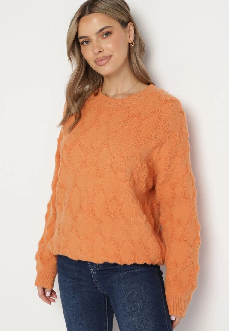 wool fashion Pulover Portocaliu cu croială lejeră și tricotaj cu model cu borduri elastice Elondrae