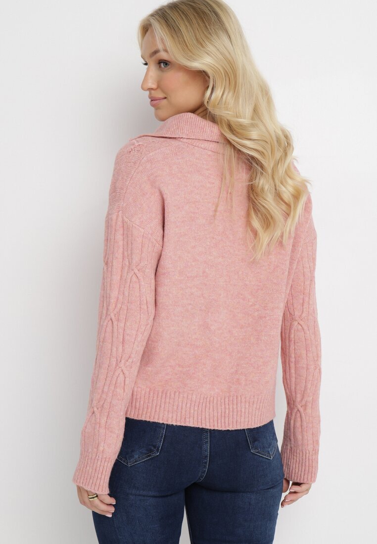 wool fashion Pulover Roz Clasic cu model împletit decorativ Mulls