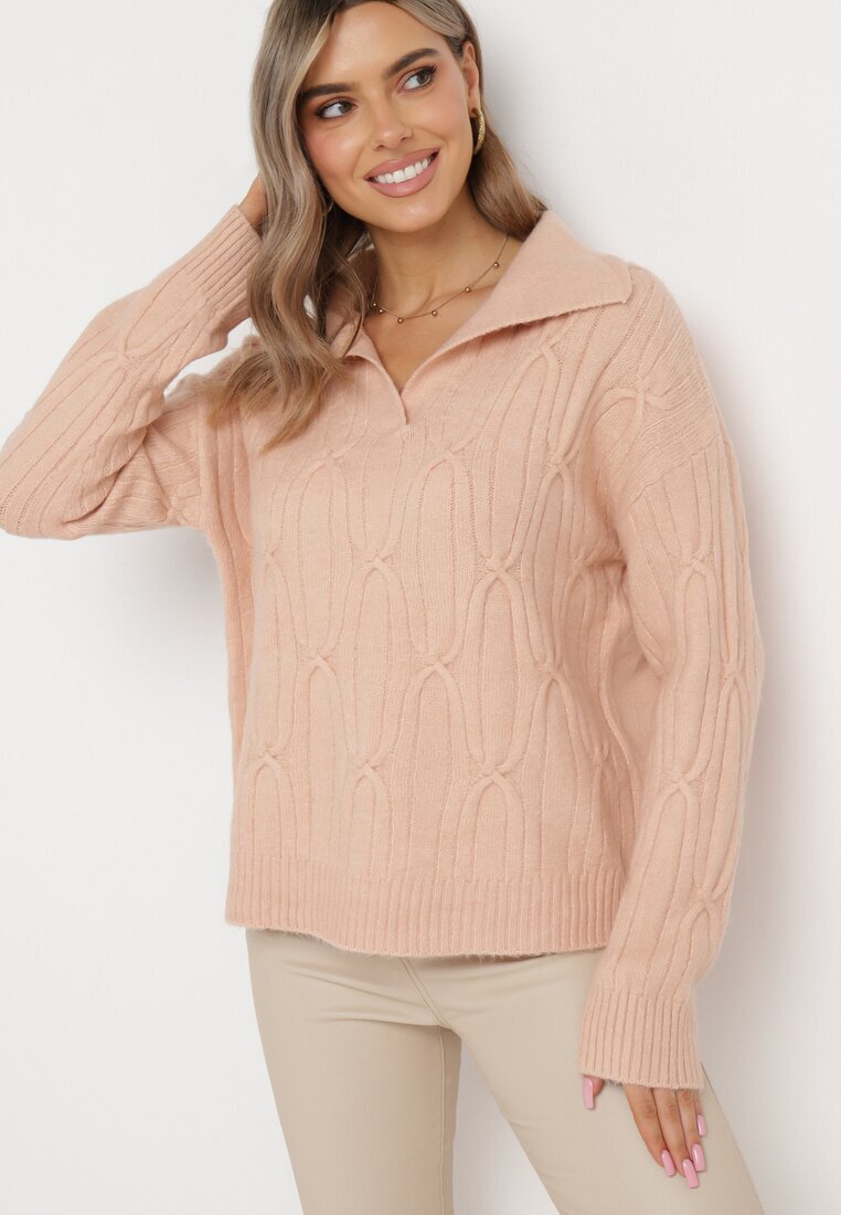 wool fashion Pulover Roz deschis Clasic cu model decorativ Mulls