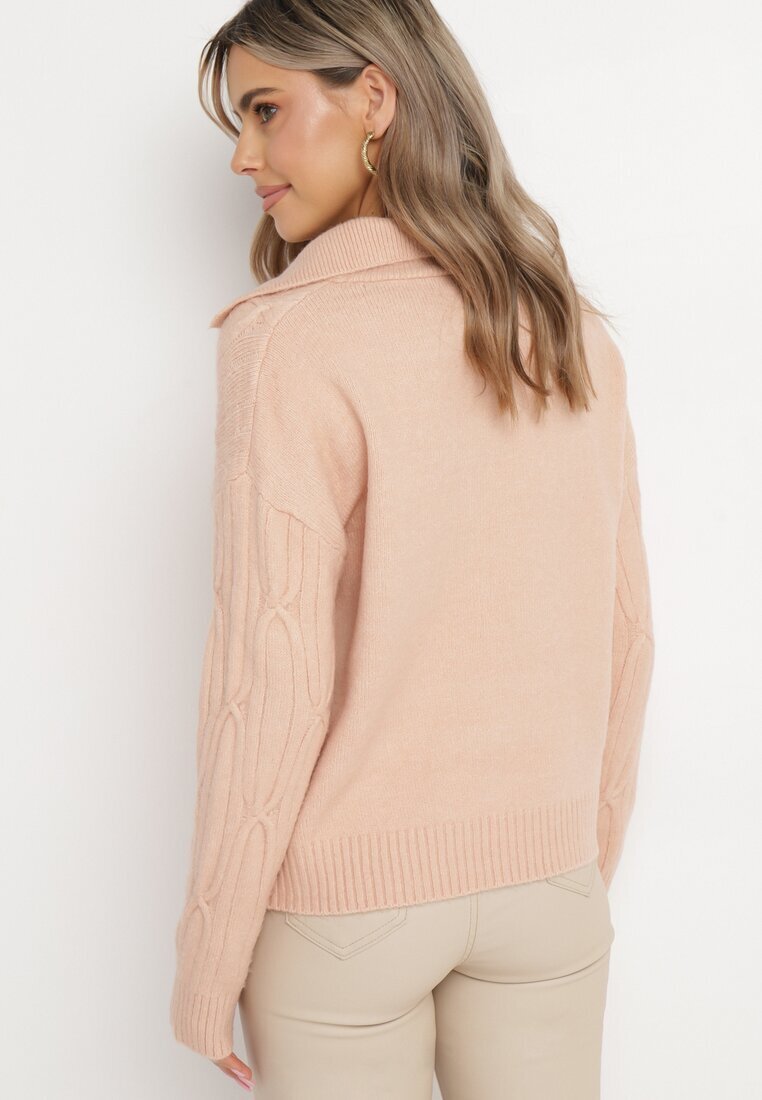 wool fashion Pulover Roz deschis Clasic cu model decorativ Mulls
