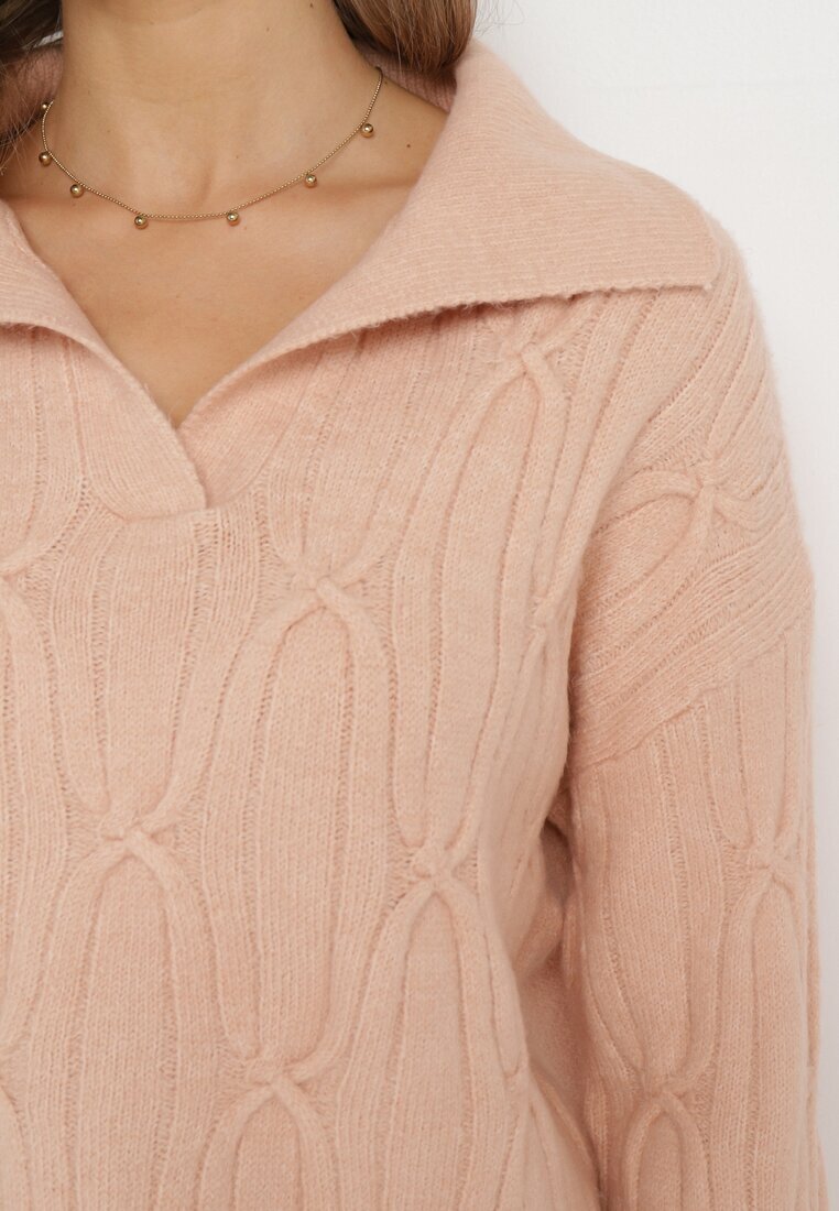wool fashion Pulover Roz deschis Clasic cu model decorativ Mulls