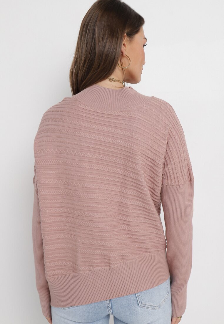 wool fashion Pulover Roz închis cu Lână cu Croi Asimetric cu Relief Sarositte