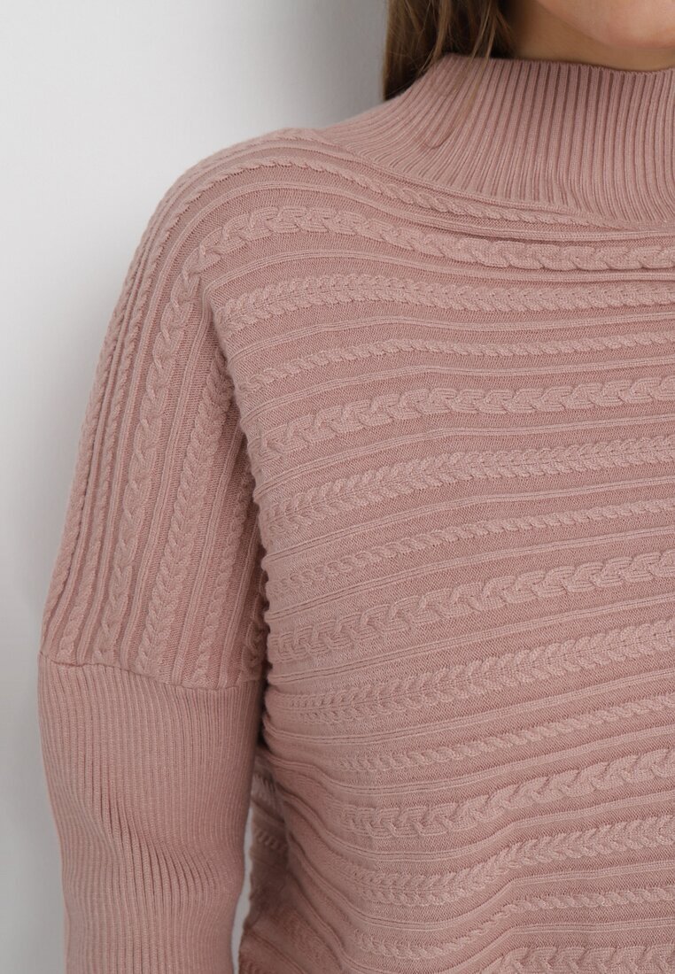 wool fashion Pulover Roz închis cu Lână cu Croi Asimetric cu Relief Sarositte