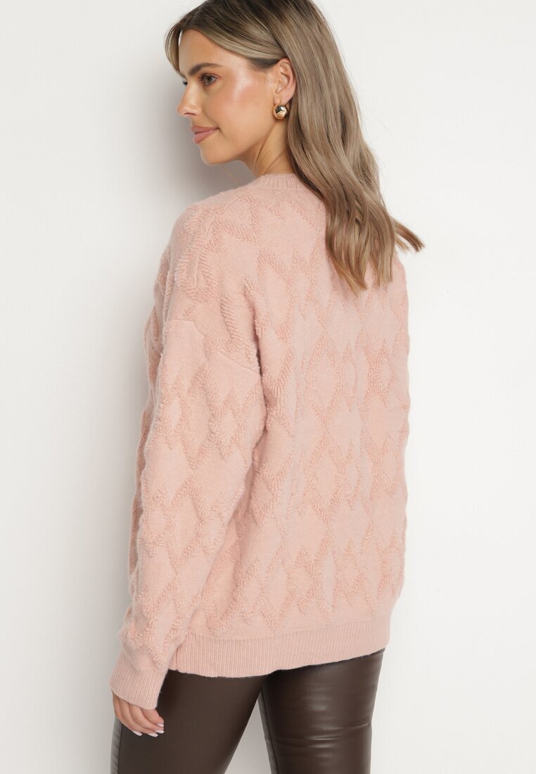 wool fashion Pulover Roz Lejer cu împletitură modelată și tivuri elastice Elondrae