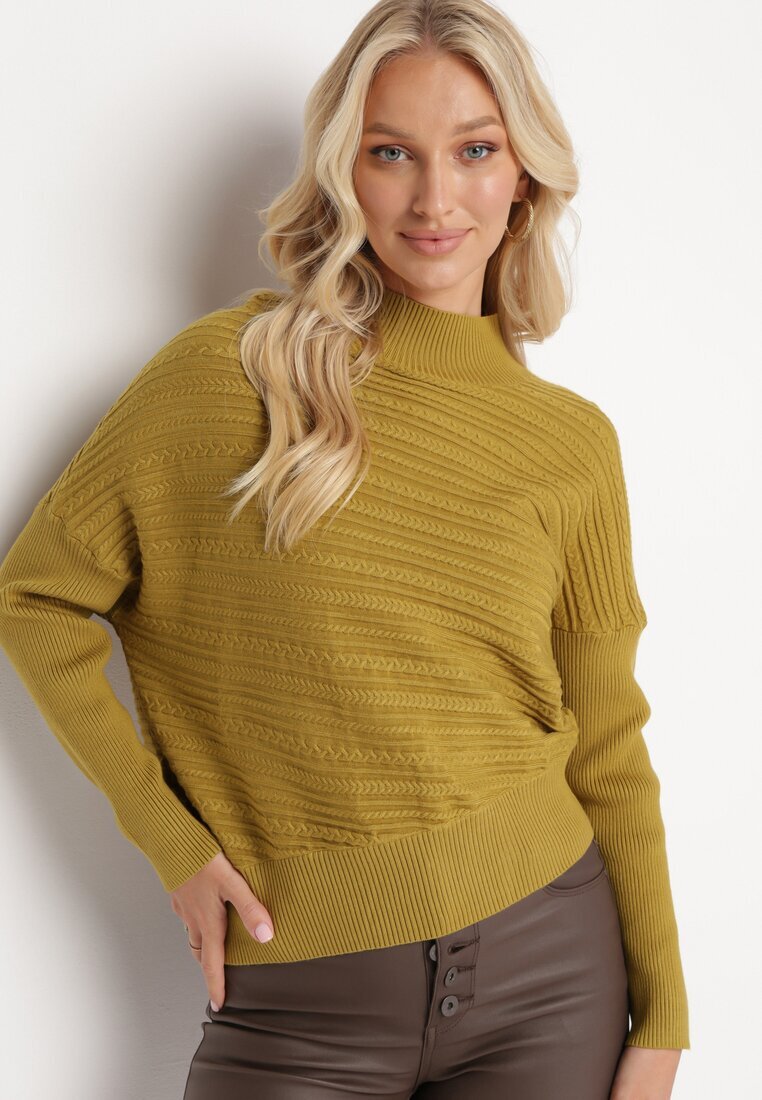 wool fashion Pulover Verde deschis cu Lână cu Croi Asimetric cu Imprimeu Sarositte
