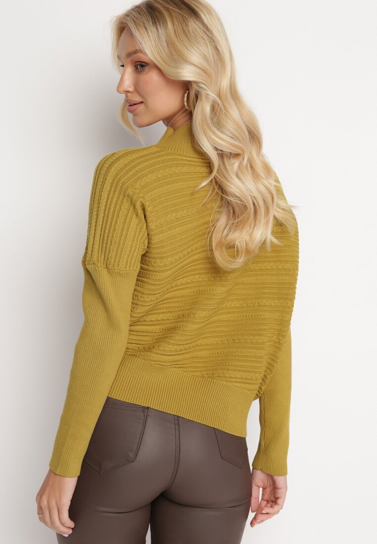 wool fashion Pulover Verde deschis cu Lână cu Croi Asimetric cu Imprimeu Sarositte