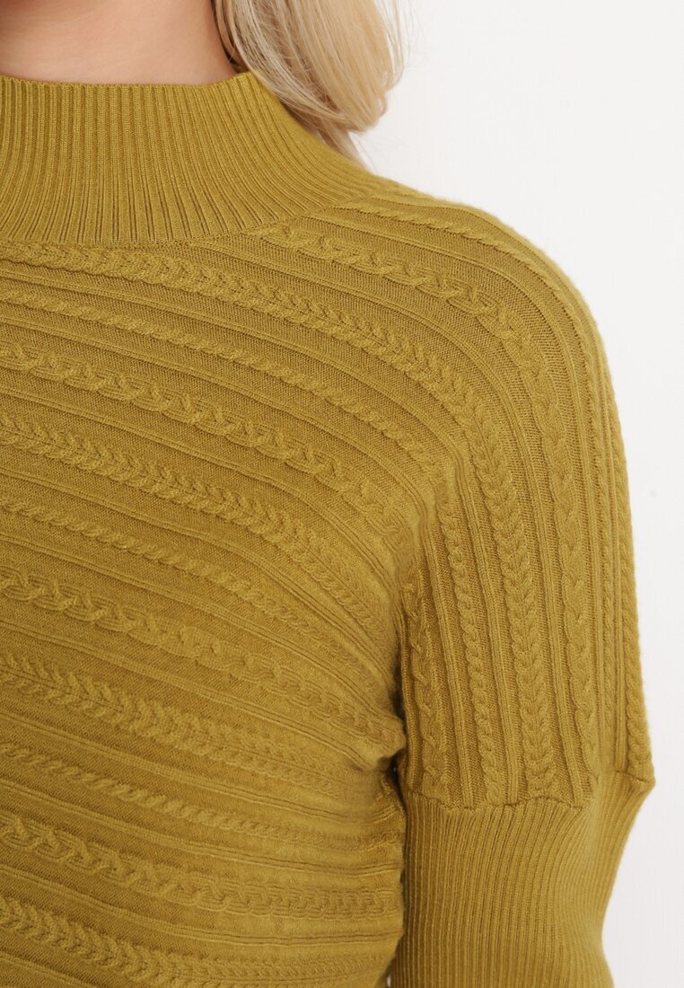 wool fashion Pulover Verde deschis cu Lână cu Croi Asimetric cu Imprimeu Sarositte