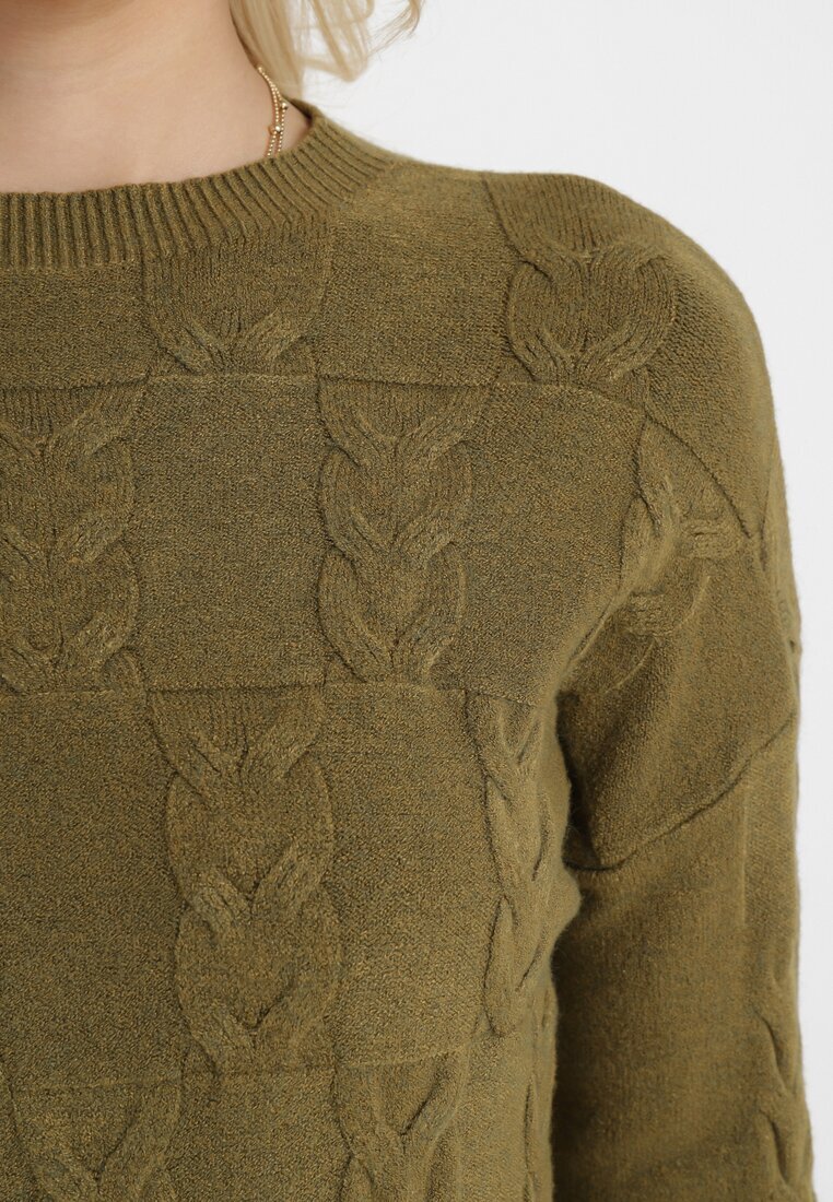 wool fashion Pulover Verde închis cu model torsadat și decolteu rotund Selinera