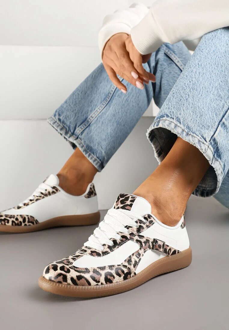 yesmile Adidași cu imprimeu leopard și albi în Stilul Tenisi Iconici cu Cataramă Decorativă Senaliera