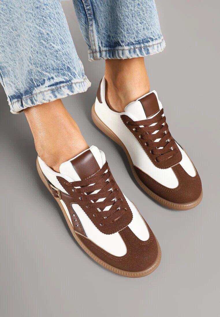 yesmile Adidași Maro și Alb în Stilul Tenisilor Iconici cu Cataramă Decorativă Senaliera