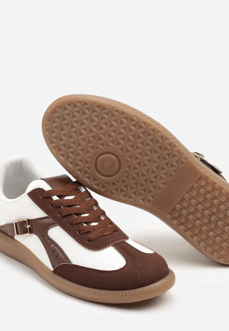 yesmile Adidași Maro și Alb în Stilul Tenisilor Iconici cu Cataramă Decorativă Senaliera