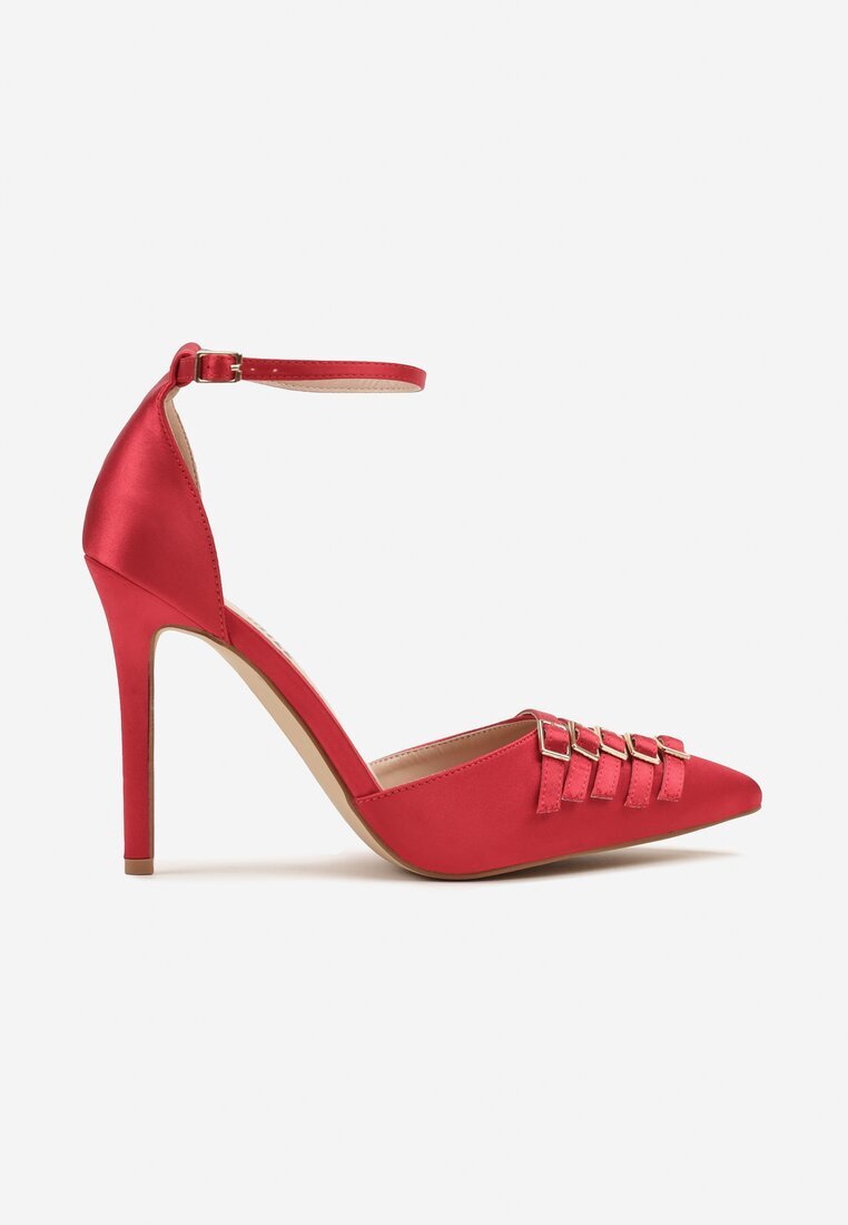 yesmile Pantofi cu toc roșii din satin cu catarame decorative Liovirae