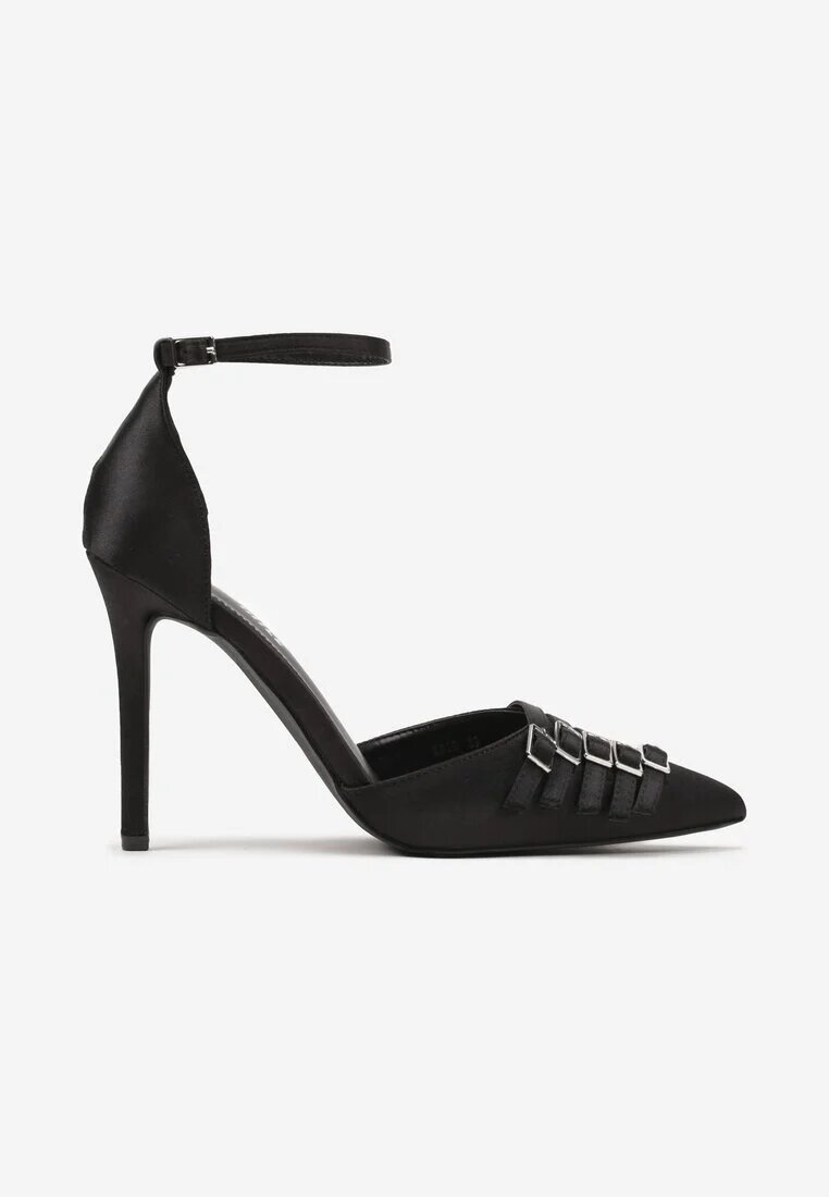 yesmile Pantofi stiletto negri din satin cu catarame decorative Liovirae