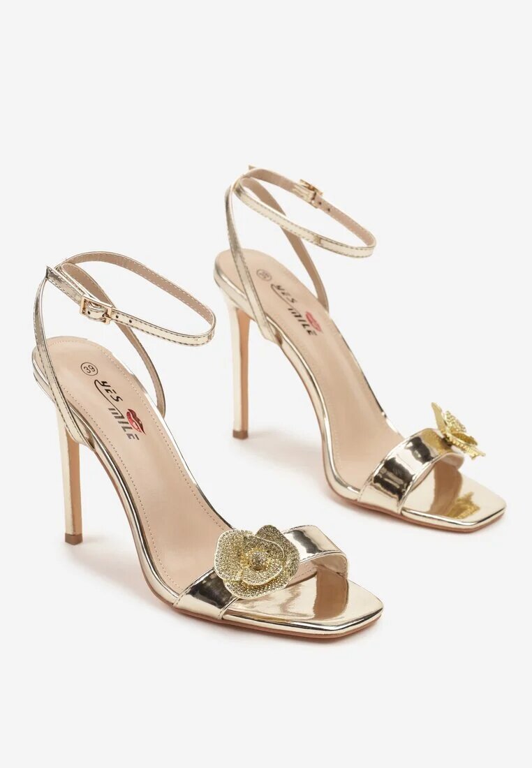 yesmile Sandale Aurii cu toc stiletto cu flori din zirconiu Davianis