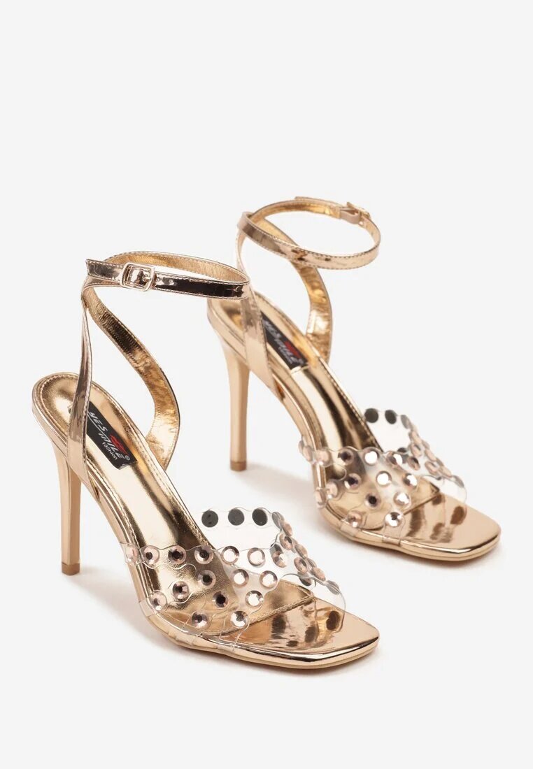 yesmile Sandale Șampanie Metalice pe Toc Stiletto Decorate cu Zirconii Idalianna