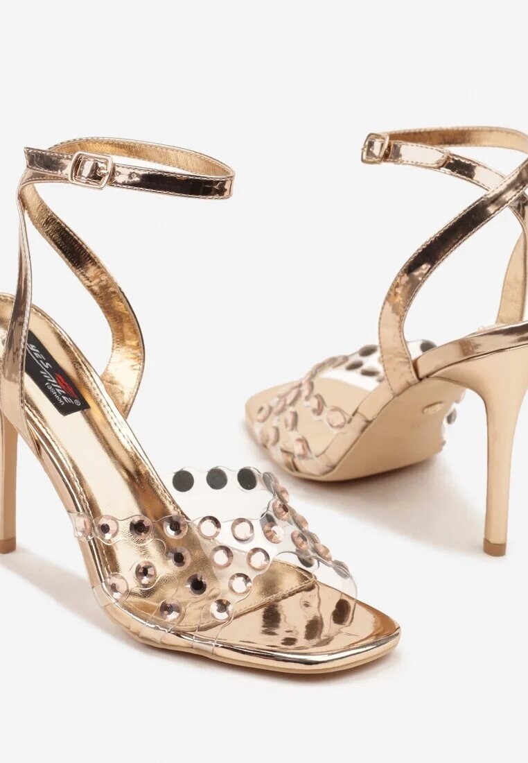 yesmile Sandale Șampanie Metalice pe Toc Stiletto Decorate cu Zirconii Idalianna