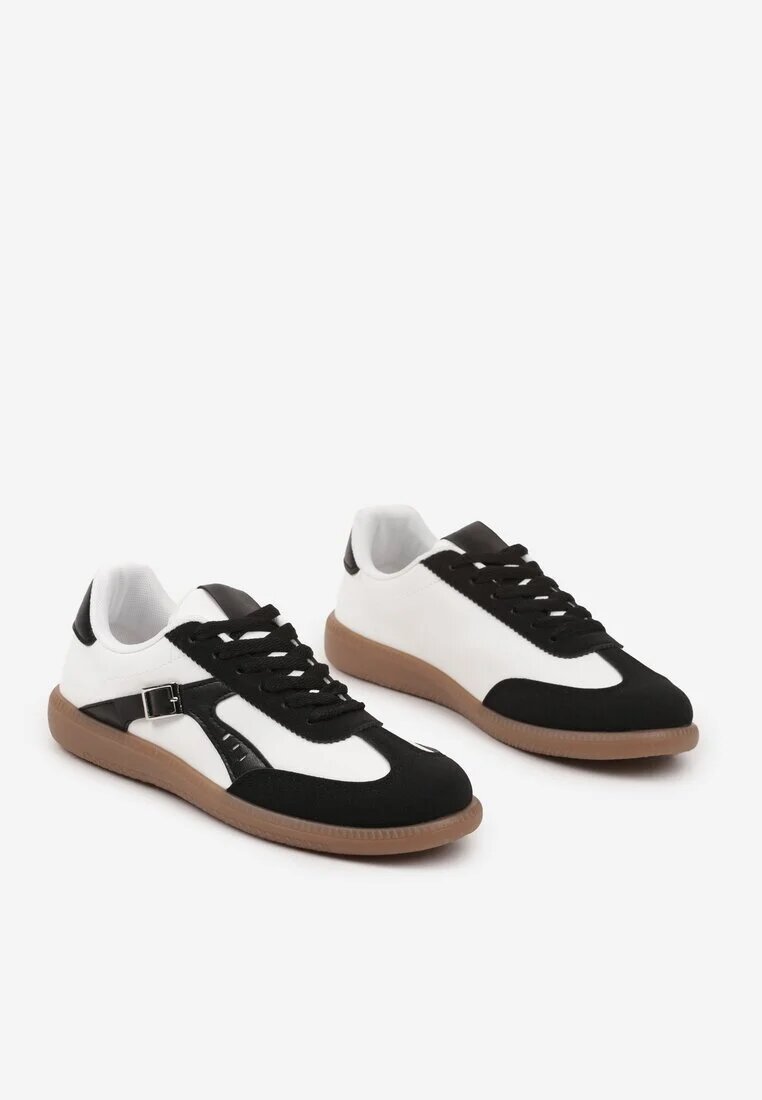 yesmile Sneakers Negru-Alb în Stilul Adidașilor Iconici cu Cataramă Decorativă Senaliera