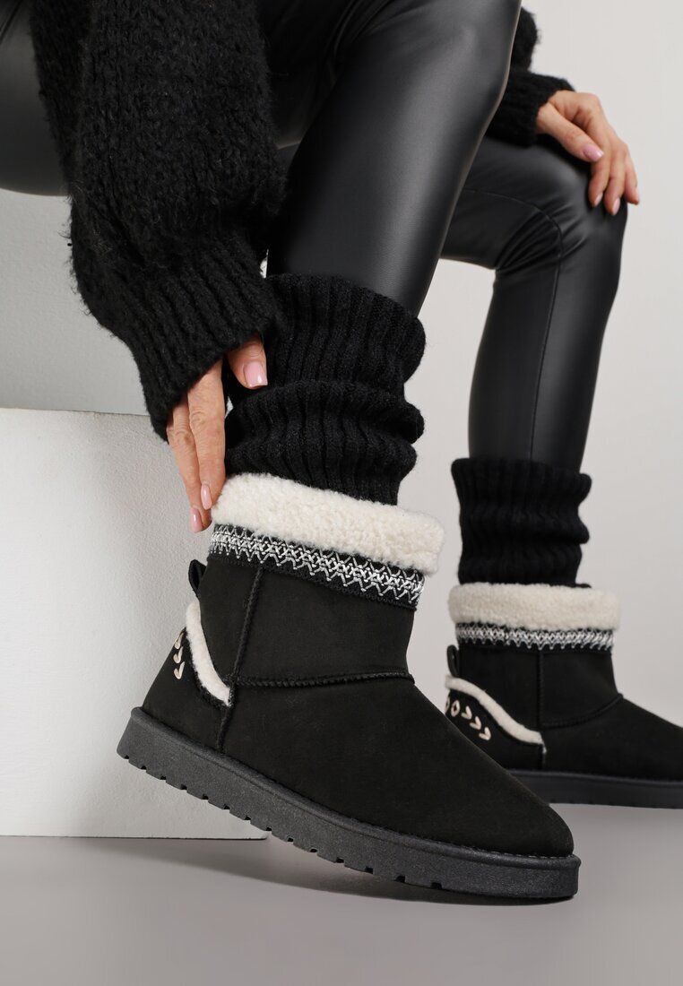yolera Cizme de zăpadă Negre Slip-on decorate cu blană și broderie Mevittia